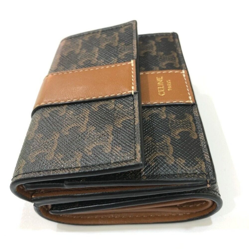 CELINE Triomphe Small trifold Compact wallet Trifold wallet PVC/Leather Brown - Picture 3 of 16